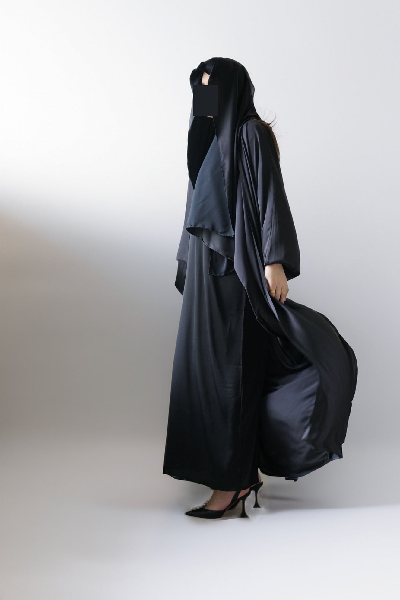 Luxe Dalia Satin Silk Abaya - Black