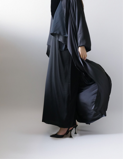 Luxe Dalia Satin Silk Abaya - Black