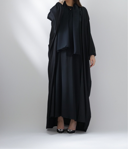 Luxe Dalia Satin Silk Abaya - Black