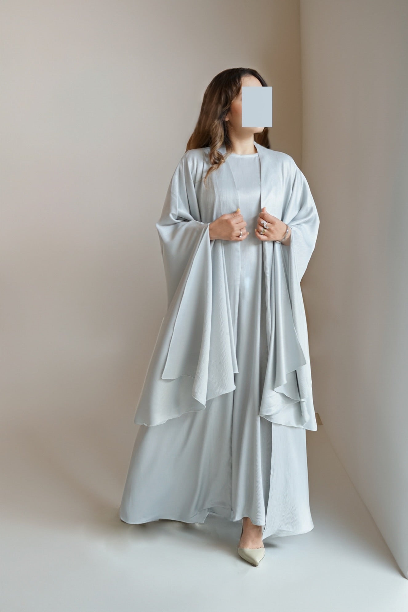 Luxe Malikah Satin Silk  Abaya - Grey