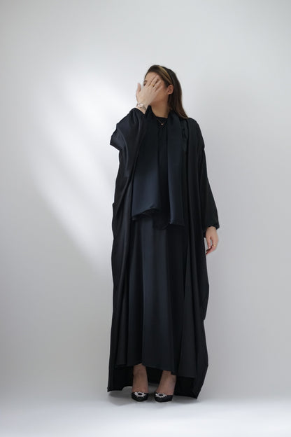 Luxe Dalia Satin Silk Abaya - Black