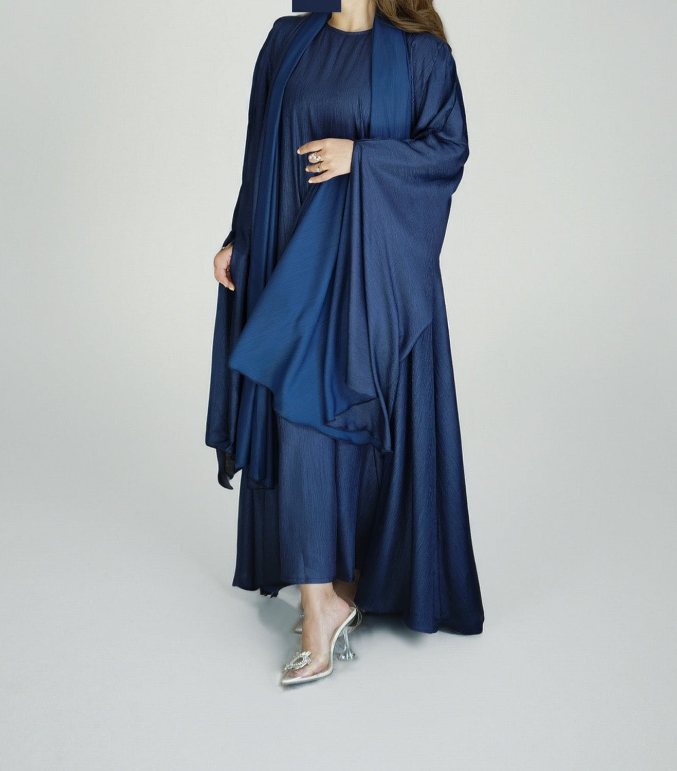 Luxe Malikah Satin Silk  Abaya - Blue