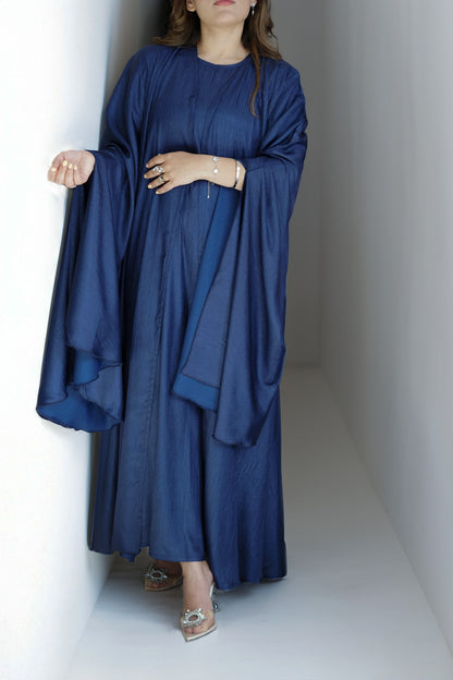 Luxe Malikah Satin Silk  Abaya - Blue