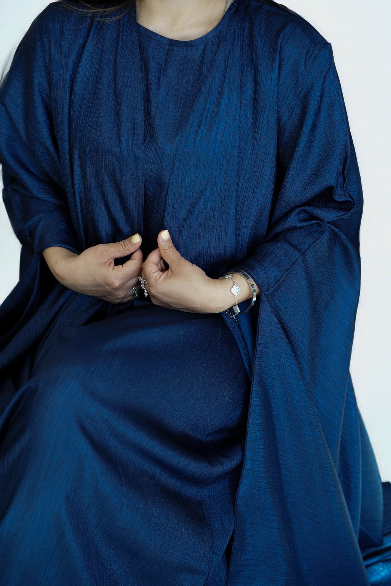 Luxe Malikah Satin Silk  Abaya - Blue