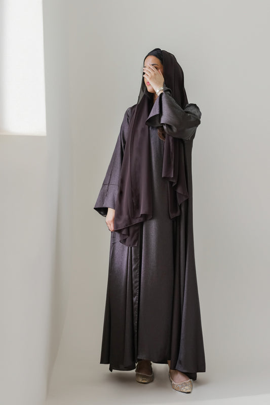 Luxe Malikah Satin Silk  Abaya - Brown