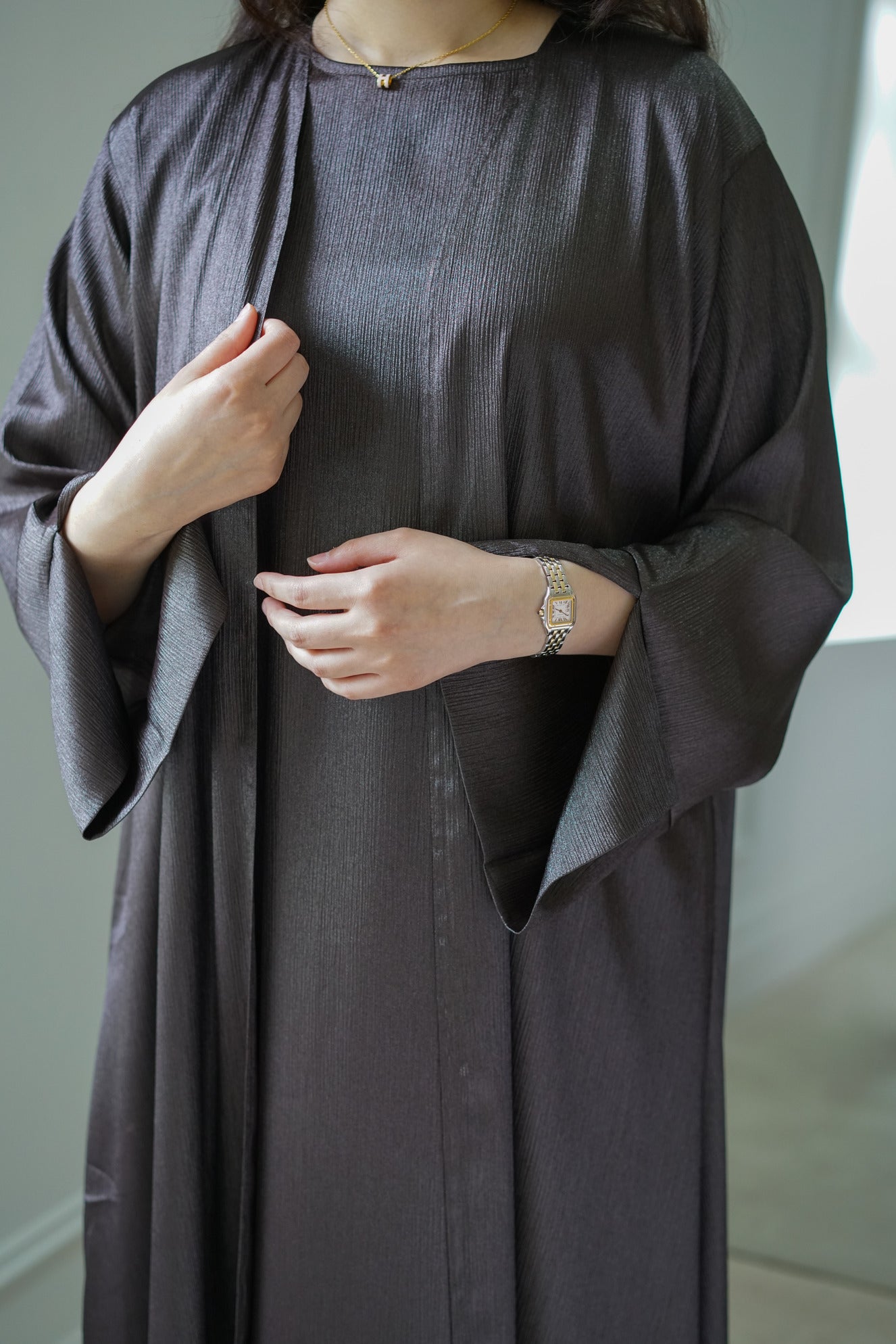 Luxe Malikah Satin Silk  Abaya - Brown