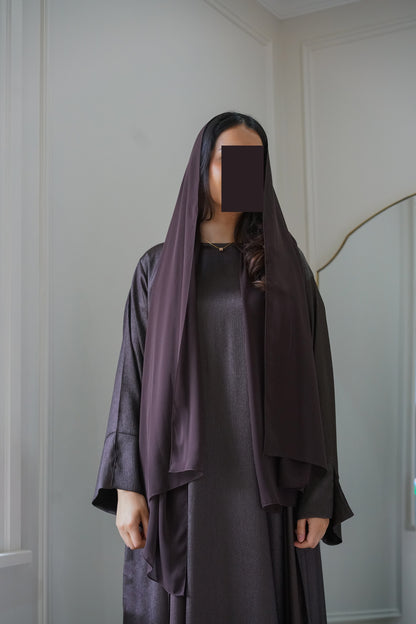 Luxe Malikah Satin Silk  Abaya - Brown