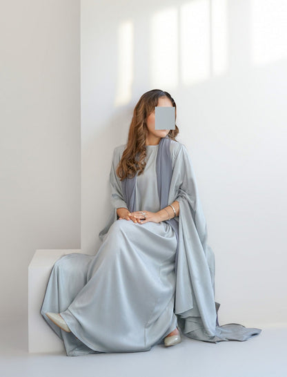 Luxe Malikah Satin Silk  Abaya - Grey